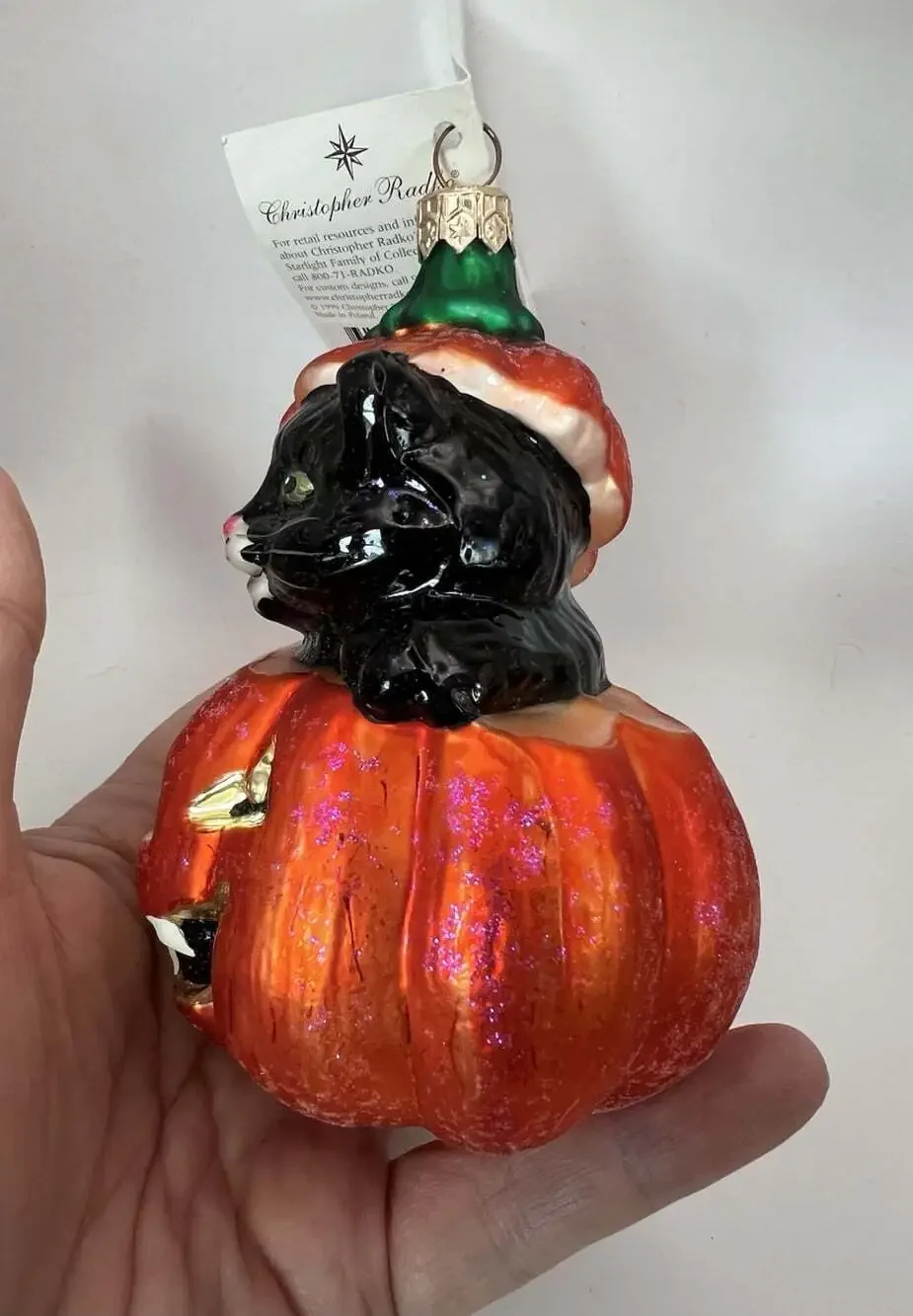 Christopher Radko Puss N Boo Halloween Ornament 1999 Black Cat Pumpkin NWT